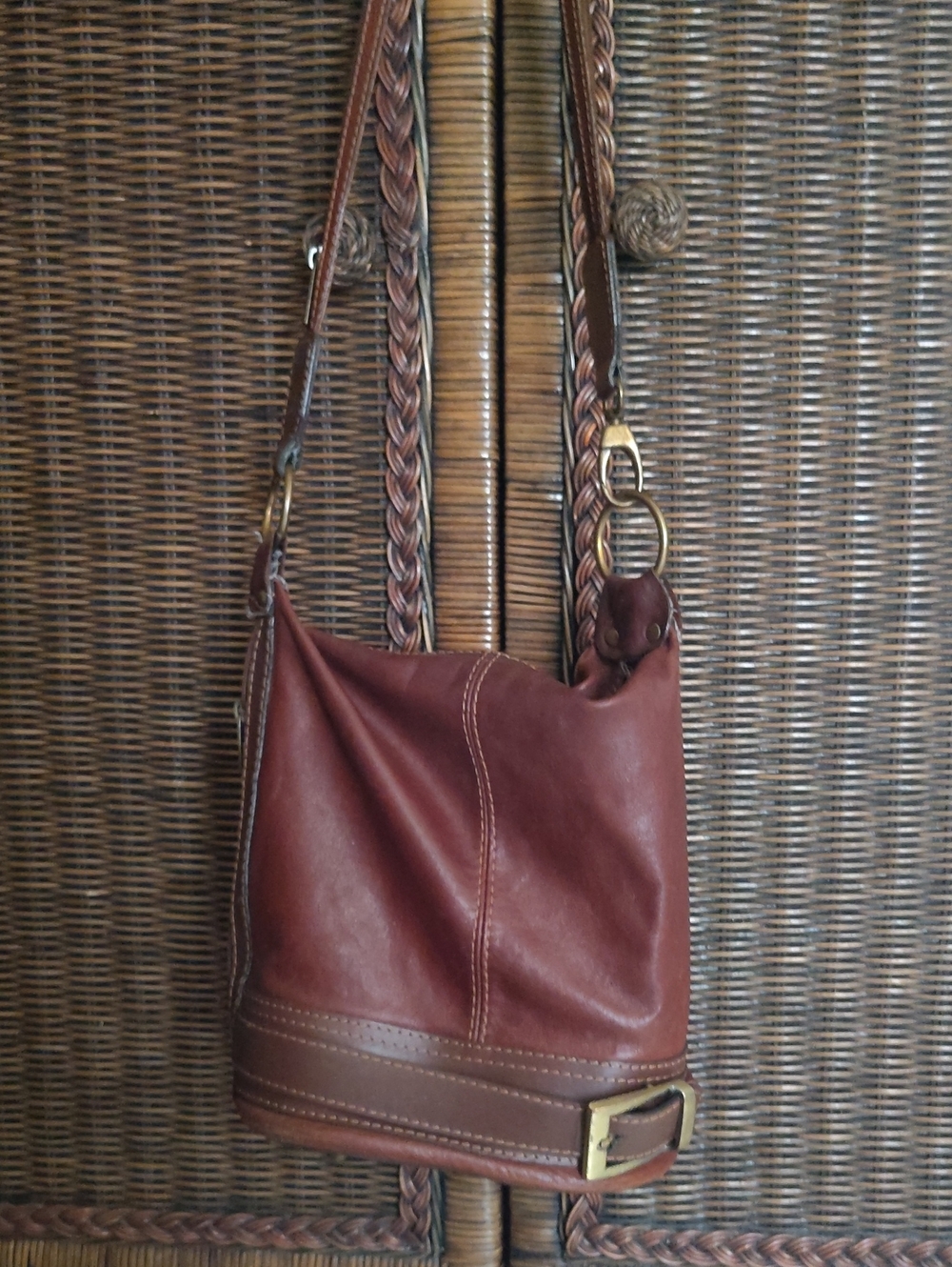 Brown Leather Shoulder Bag / Italian Backpack with Braided Strap